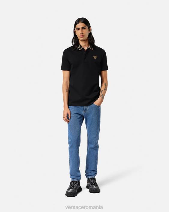 negru tricou polo greca cu maneca scurta Versace bărbați îmbrăcăminte 40L61375