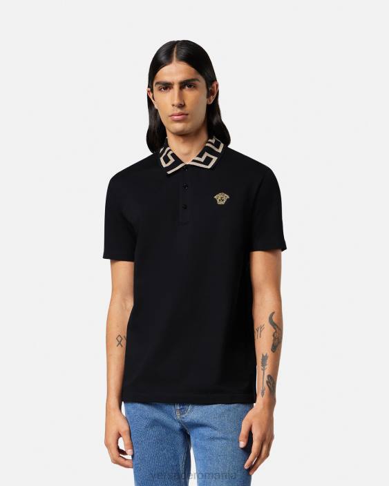 negru tricou polo greca cu maneca scurta Versace bărbați îmbrăcăminte 40L61375