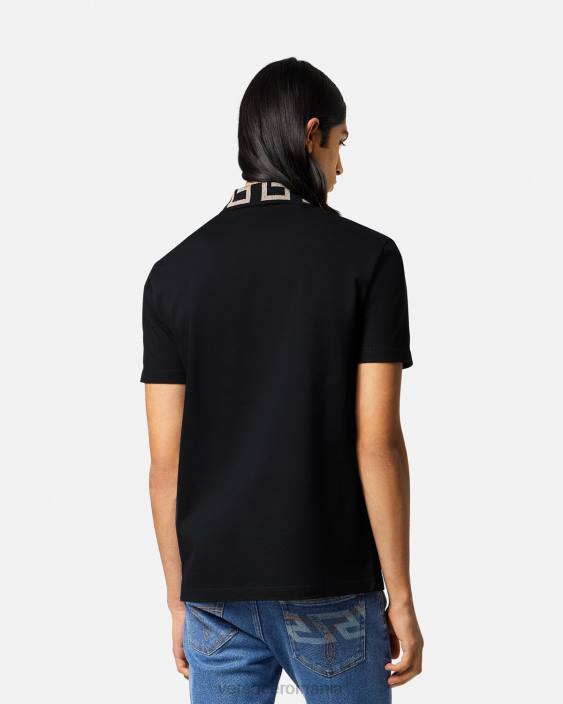 negru tricou polo greca cu maneca scurta Versace bărbați îmbrăcăminte 40L61375