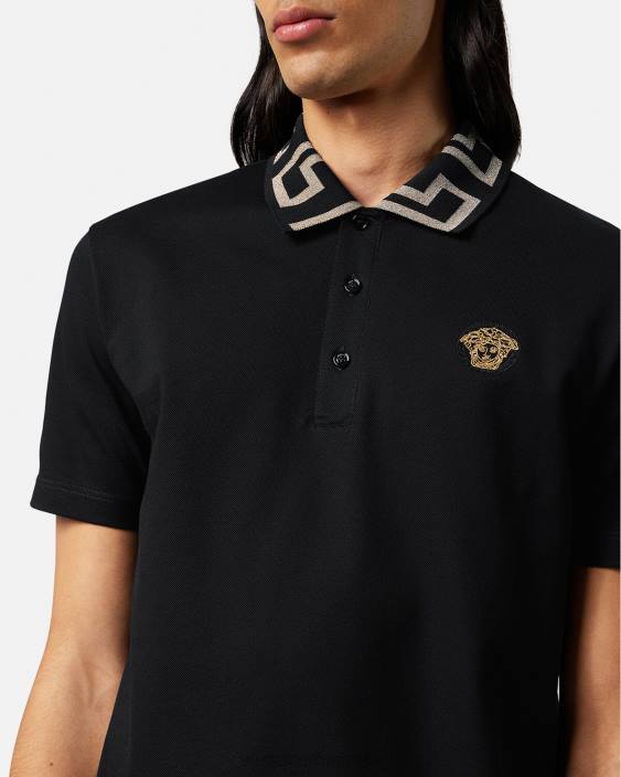 negru tricou polo greca cu maneca scurta Versace bărbați îmbrăcăminte 40L61375