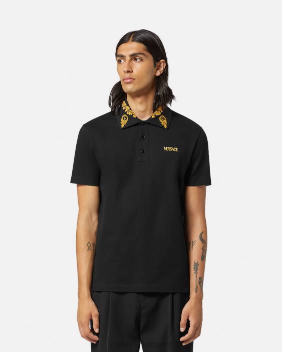 negru tricou polo maschera baroque Versace bărbați îmbrăcăminte 40L61389
