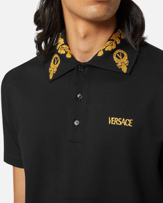 negru tricou polo maschera baroque Versace bărbați îmbrăcăminte 40L61389