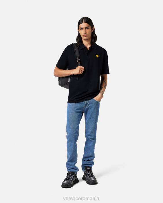 negru tricou polo medusa cu maneca scurta Versace bărbați îmbrăcăminte 40L61373