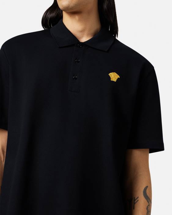 negru tricou polo medusa cu maneca scurta Versace bărbați îmbrăcăminte 40L61373