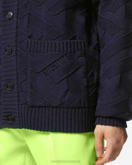 albastru la greca knit cardigan Versace bărbați îmbrăcăminte 40L61343