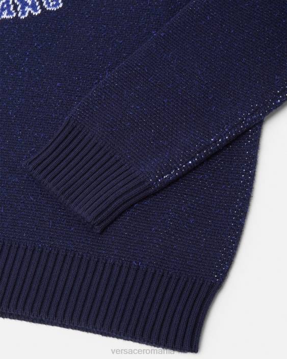 albastru pulover intarsia cu logoul varsity Versace bărbați îmbrăcăminte 40L61349