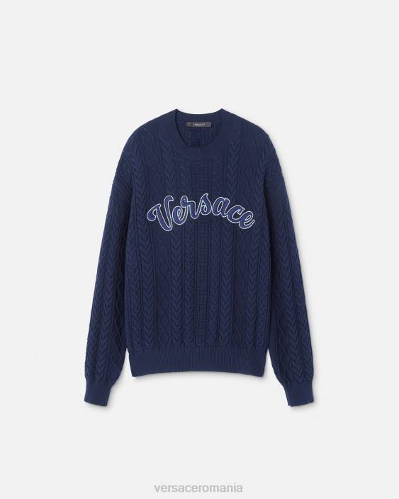 albastru pulover tricot greca varsity Versace bărbați îmbrăcăminte 40L61350