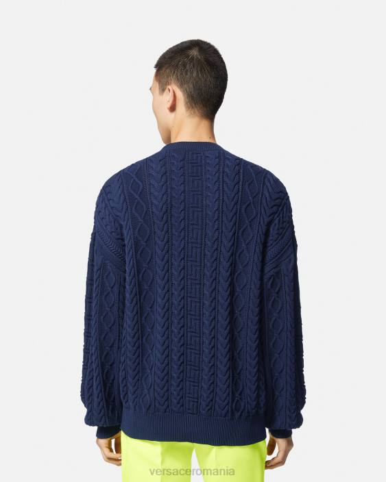 albastru pulover tricot greca varsity Versace bărbați îmbrăcăminte 40L61350