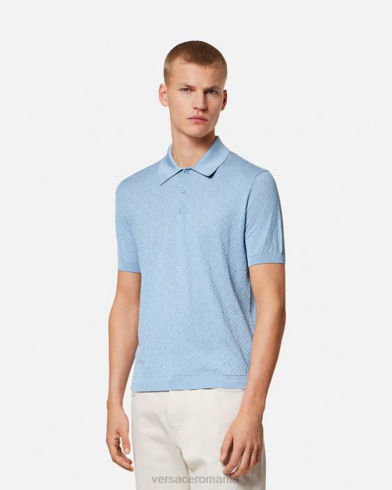 albastru tricou polo cu mâneci scurte la greca Versace bărbați îmbrăcăminte 40L61330