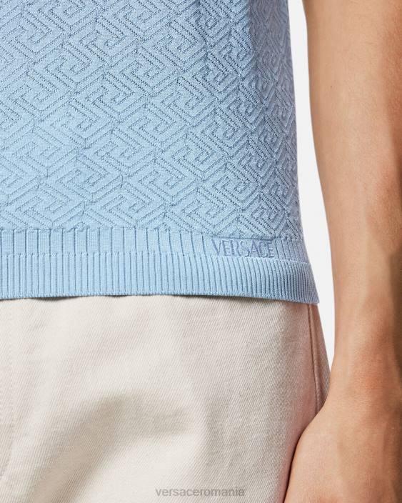 albastru tricou polo cu mâneci scurte la greca Versace bărbați îmbrăcăminte 40L61330