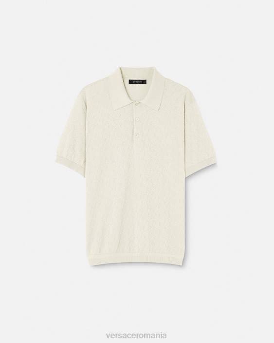 bej tricou polo cu mâneci scurte la greca Versace bărbați îmbrăcăminte 40L61329