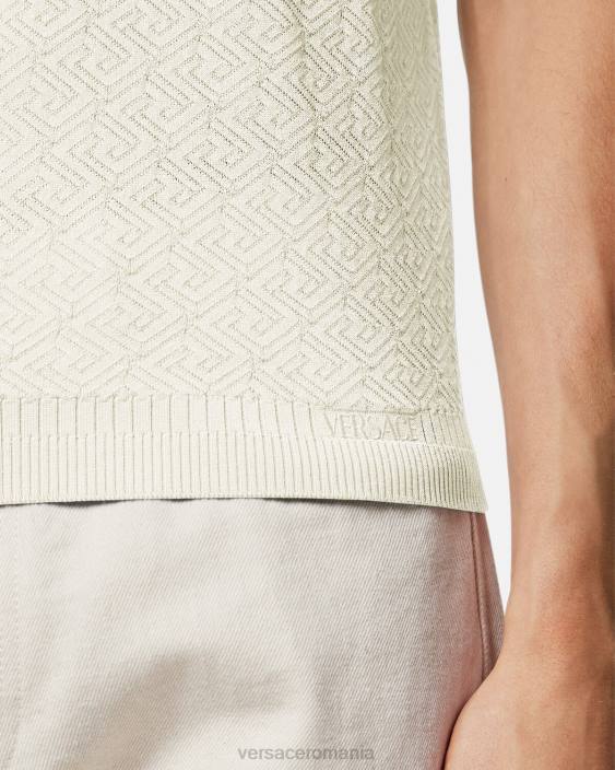 bej tricou polo cu mâneci scurte la greca Versace bărbați îmbrăcăminte 40L61329