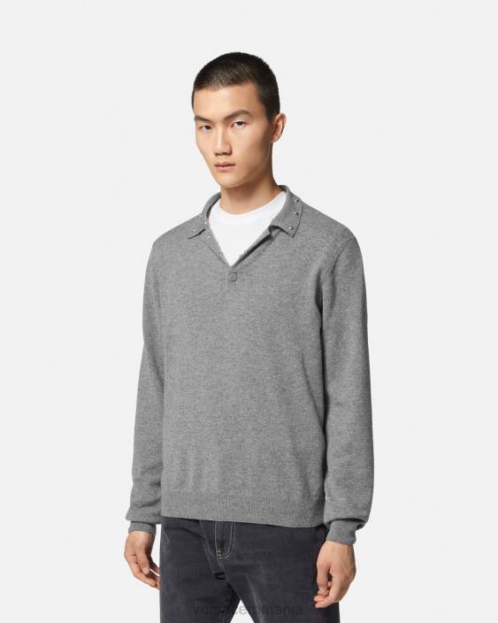 gri pulover polo cu împânzire spirală Versace bărbați îmbrăcăminte 40L61348