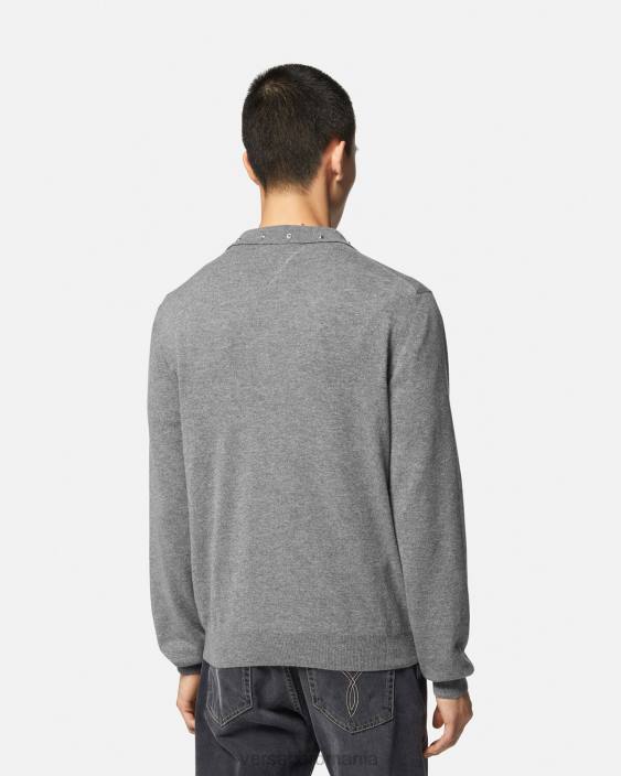 gri pulover polo cu împânzire spirală Versace bărbați îmbrăcăminte 40L61348