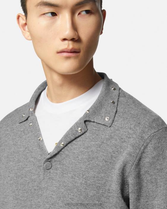 gri pulover polo cu împânzire spirală Versace bărbați îmbrăcăminte 40L61348