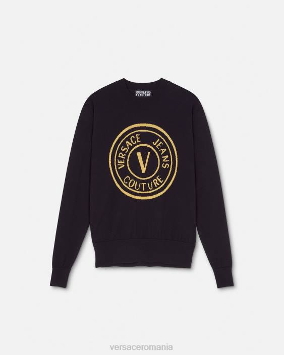negru și imprimat pulover din lână tricot cu emblema în V Versace bărbați îmbrăcăminte 40L62434