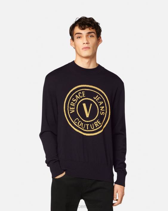 negru și imprimat pulover din lână tricot cu emblema în V Versace bărbați îmbrăcăminte 40L62434