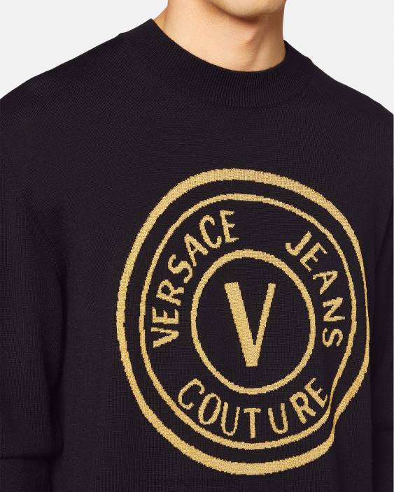 negru și imprimat pulover din lână tricot cu emblema în V Versace bărbați îmbrăcăminte 40L62434