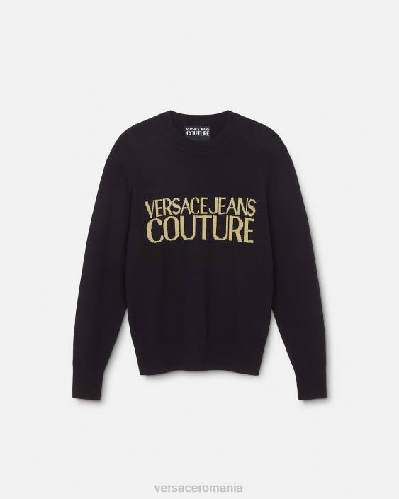 negru și imprimat pulover din tricot cu logo Versace bărbați îmbrăcăminte 40L62421