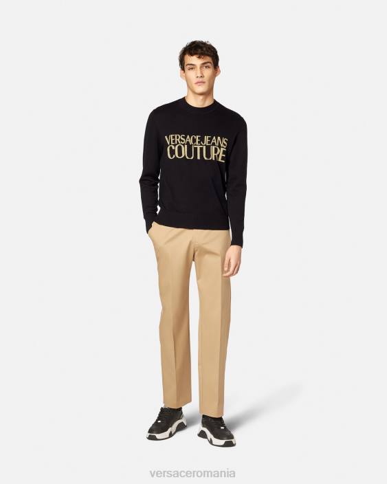 negru și imprimat pulover din tricot cu logo Versace bărbați îmbrăcăminte 40L62421