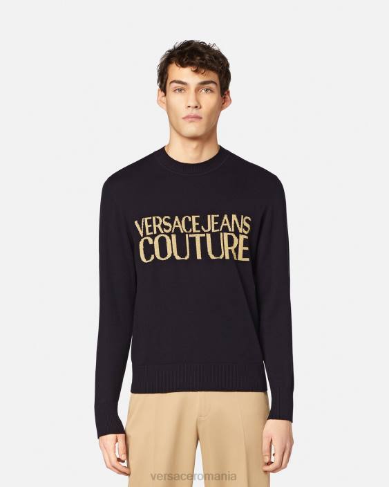 negru și imprimat pulover din tricot cu logo Versace bărbați îmbrăcăminte 40L62421