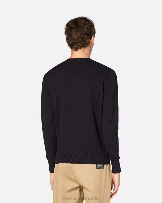 negru și imprimat pulover din tricot cu logo Versace bărbați îmbrăcăminte 40L62421