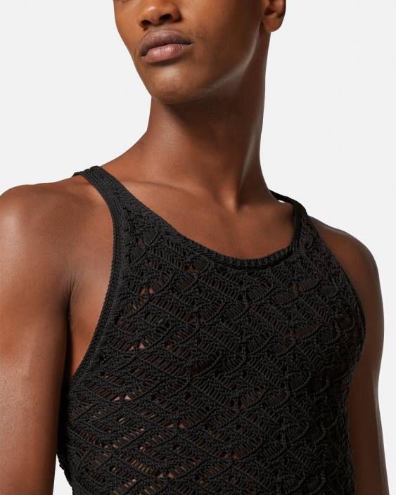 negru maiou din tricot din dantela la greca Versace bărbați îmbrăcăminte 40L61340