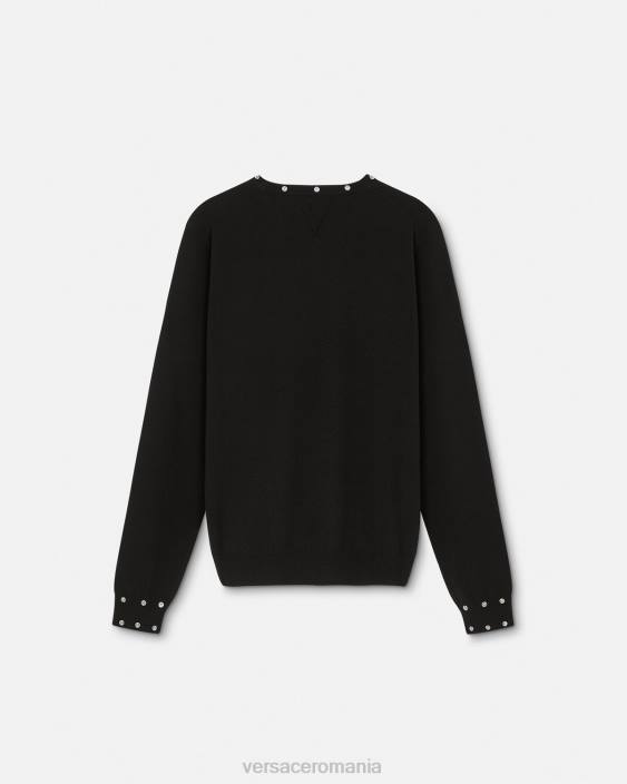 negru pulover cu împânzire spirală Versace bărbați îmbrăcăminte 40L61346