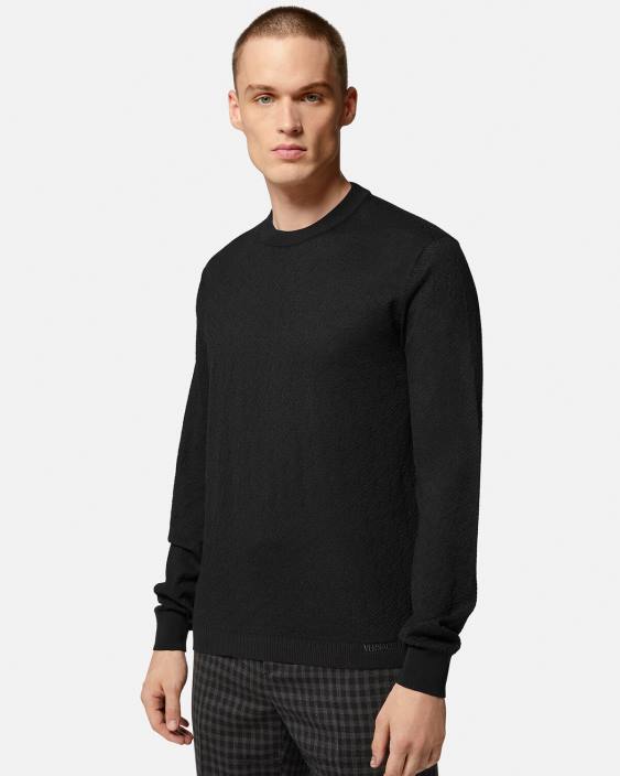 negru pulover din amestec de mătase la greca Versace bărbați îmbrăcăminte 40L61332