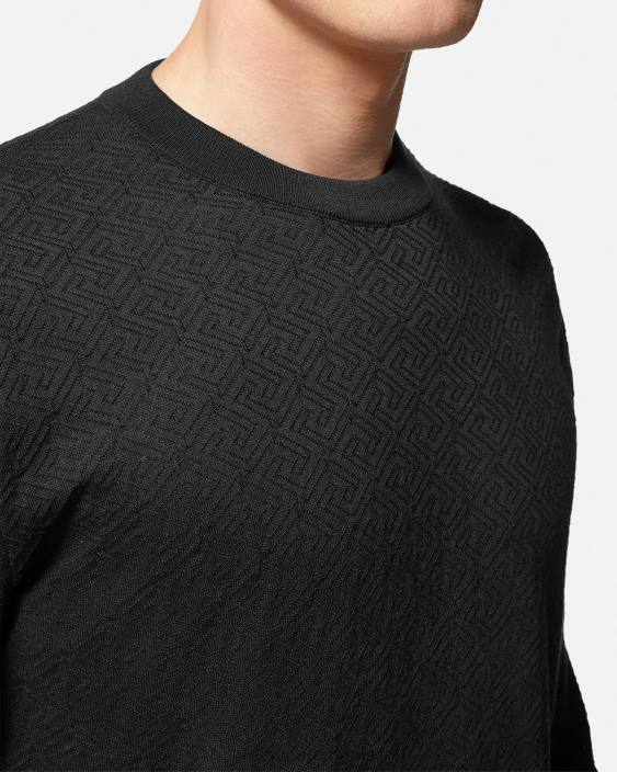 negru pulover din amestec de mătase la greca Versace bărbați îmbrăcăminte 40L61332