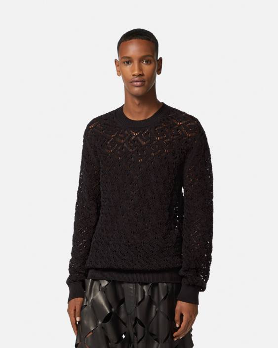 negru pulover din tricot la greca Versace bărbați îmbrăcăminte 40L61341