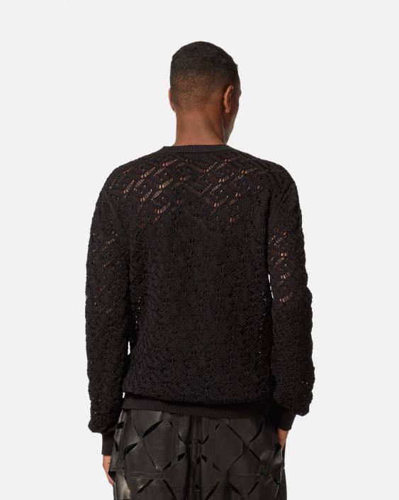 negru pulover din tricot la greca Versace bărbați îmbrăcăminte 40L61341