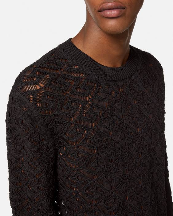 negru pulover din tricot la greca Versace bărbați îmbrăcăminte 40L61341