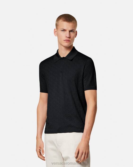 negru tricou polo cu mâneci scurte la greca Versace bărbați îmbrăcăminte 40L61328