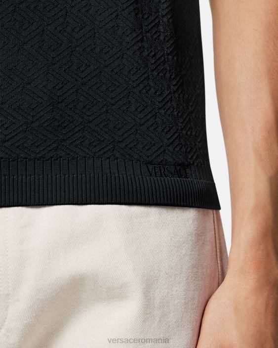negru tricou polo cu mâneci scurte la greca Versace bărbați îmbrăcăminte 40L61328