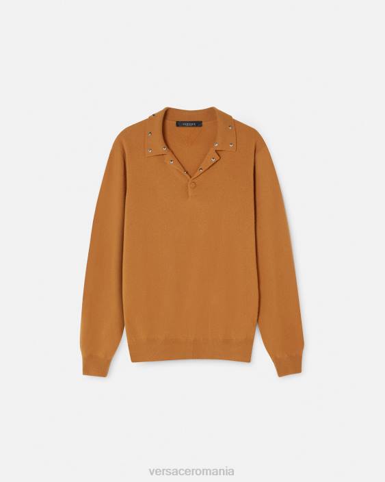 portocale pulover polo cu împânzire spirală Versace bărbați îmbrăcăminte 40L61347