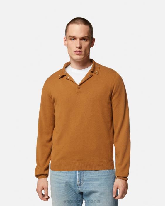 portocale pulover polo cu împânzire spirală Versace bărbați îmbrăcăminte 40L61347