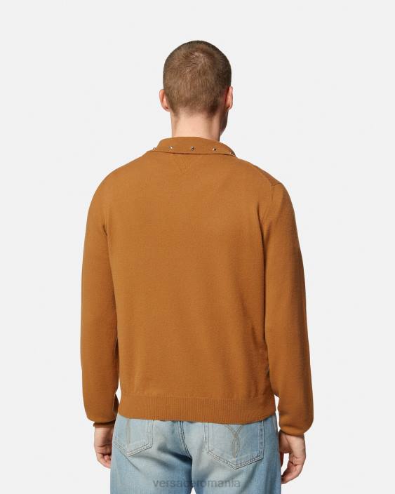 portocale pulover polo cu împânzire spirală Versace bărbați îmbrăcăminte 40L61347