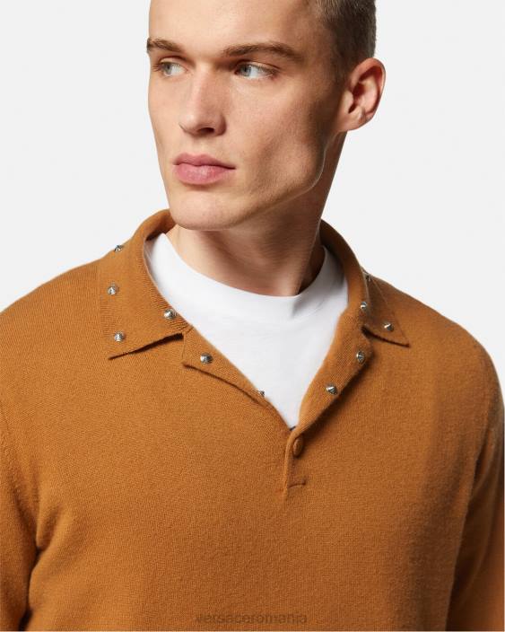 portocale pulover polo cu împânzire spirală Versace bărbați îmbrăcăminte 40L61347