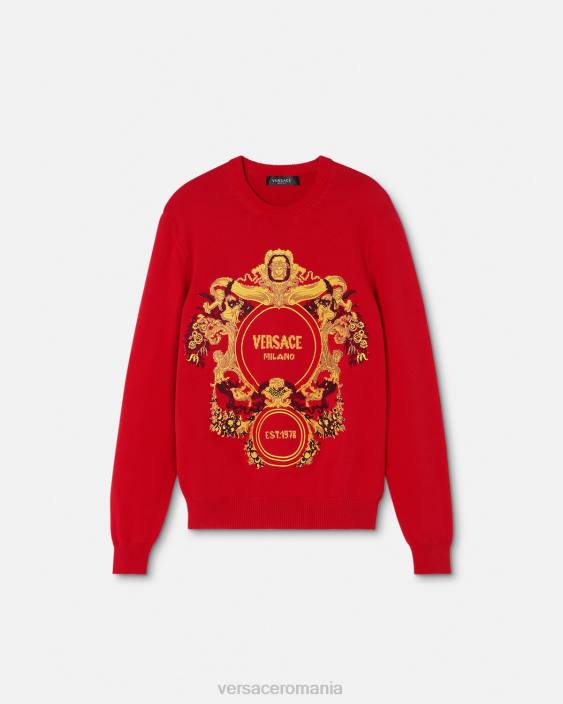 roșu pulover brodat intarsia baroc Versace bărbați îmbrăcăminte 40L61345