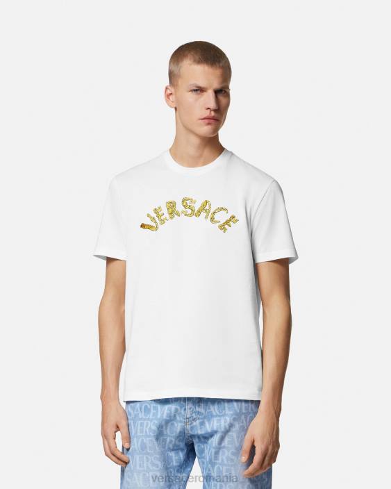 alb tricou cu logo baroc scoici Versace bărbați îmbrăcăminte 40L61360