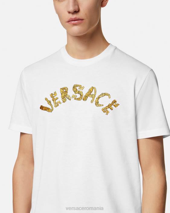 alb tricou cu logo baroc scoici Versace bărbați îmbrăcăminte 40L61360