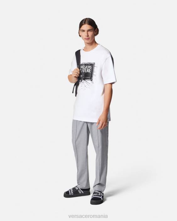 alb tricou cu logo cu numărul piesei Versace bărbați îmbrăcăminte 40L62392