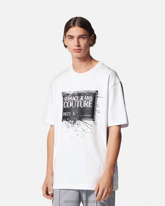 alb tricou cu logo cu numărul piesei Versace bărbați îmbrăcăminte 40L62392