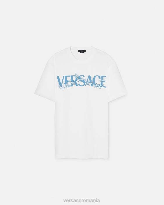 alb tricou cu logo silueta barocco Versace bărbați îmbrăcăminte 40L61366