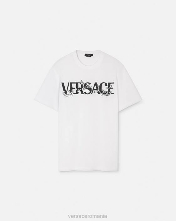 alb tricou cu logo silueta barocco Versace bărbați îmbrăcăminte 40L61379