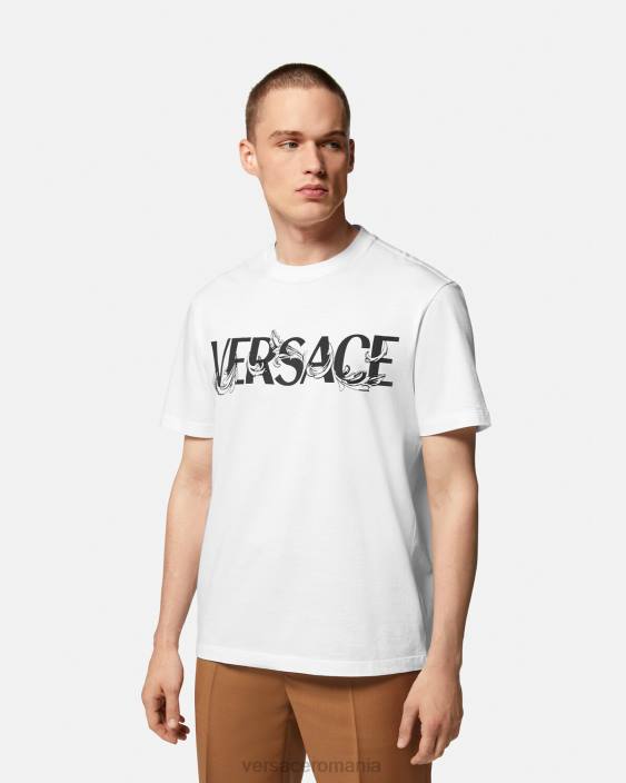 alb tricou cu logo silueta barocco Versace bărbați îmbrăcăminte 40L61379