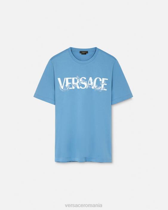 albastru deschis tricou cu logo silueta barocco Versace bărbați îmbrăcăminte 40L61367