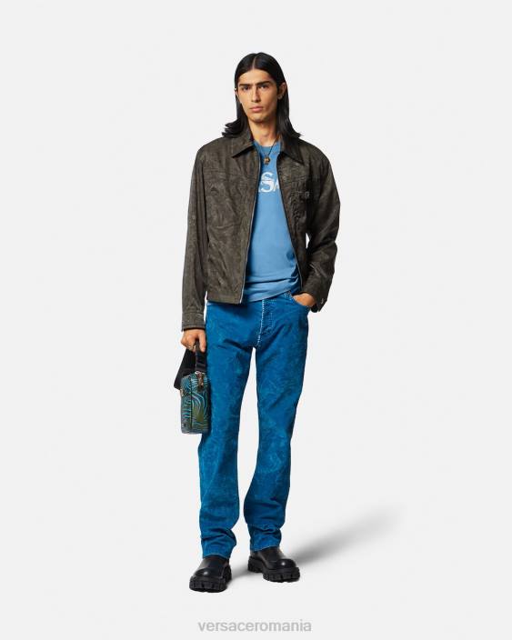 albastru deschis tricou cu logo silueta barocco Versace bărbați îmbrăcăminte 40L61367