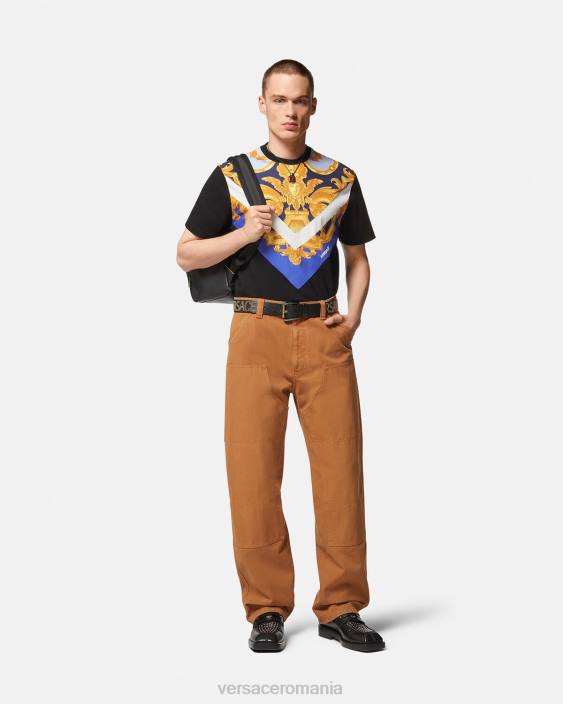 albastru si auriu tricou barocco 660 Versace bărbați îmbrăcăminte 40L61393